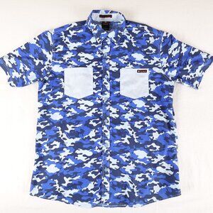 Enyce A Sean Combs Co. Blue Camo Shirt Men's Large Collared Button Up